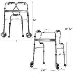 Heavy-Duty Folding 3 in 1 Stand-Assist Walker Aluminum Alloy W/ Wheel Gray