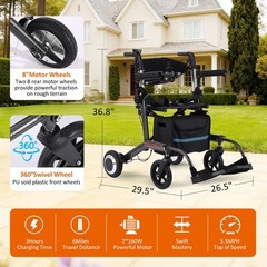 3 in 1 Electric Wheelchair Rollator Walker Foldable Lightweight Carbon Fiber