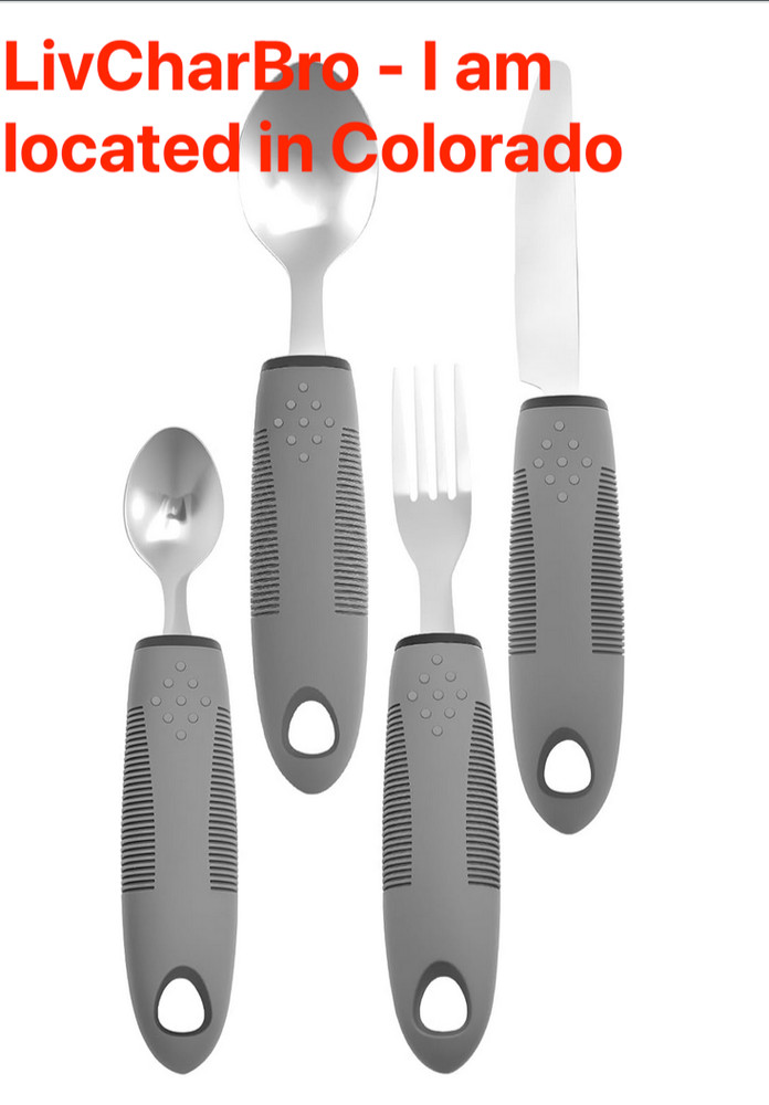 4 PC SET Adaptive Utensils Elderly Arthritis Tremor Easy Grip Cutlery Grey