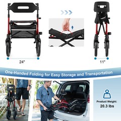 All-Terrain Rollator Walker with Non-Pneumatic Tire 12” Front Rubber Wheels USA