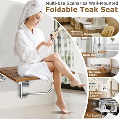 Wall Mounted Folding Shower Seat 28″ Teak Bench 500lb for Elderly Disabled