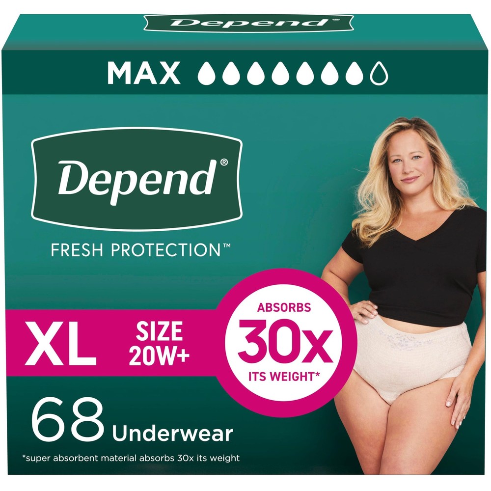 Adult Diapers for Women, Incontinence & Postpartum Leak Protection, XL, 68 Count
