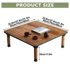 WIKLMOTH Japanese Wooden Folding Tea Coffee Table 70x70cm Floor Tatami Low Table