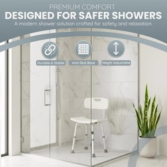 Shower Chair Adjustable Height 14.5×15.5 Aluminum Heavy Duty 350 lbs Safety B…