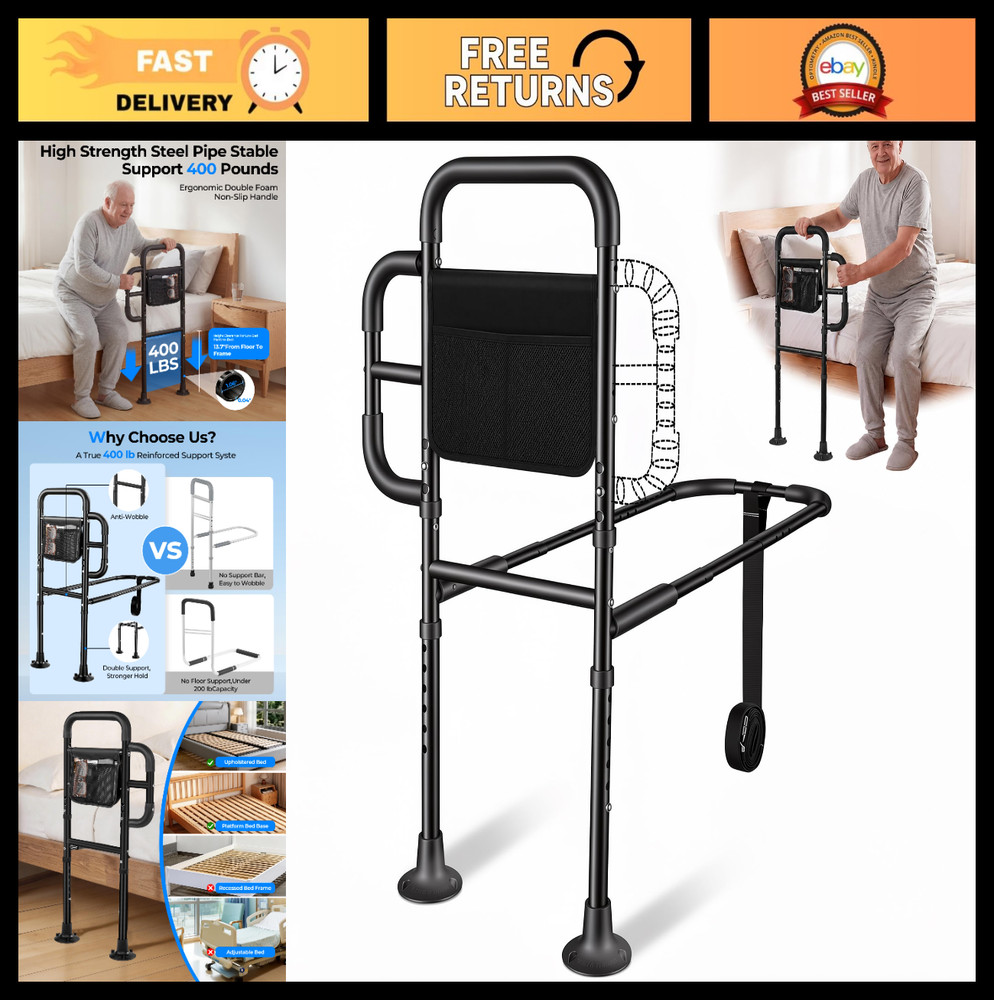 Adjustable Bed Rails for Seniors – 400 LBS Safety Assist Handle, Ergonomic Grip,
