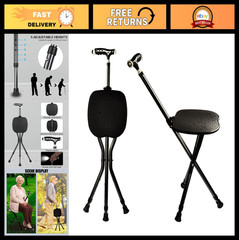 Folding Walking Cane with Seat – Adjustable Height, 440 lbs Capacity, Frosted Ha