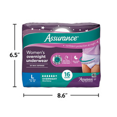 Assurance Women’s Overnight Incontinence & Postpartum Underwear, L, 16 Count