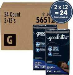 Goodnites Boys‘ Nighttime Underwear, Size XXL (120-165 Lbs), 24 Ct (2 Packs of 1