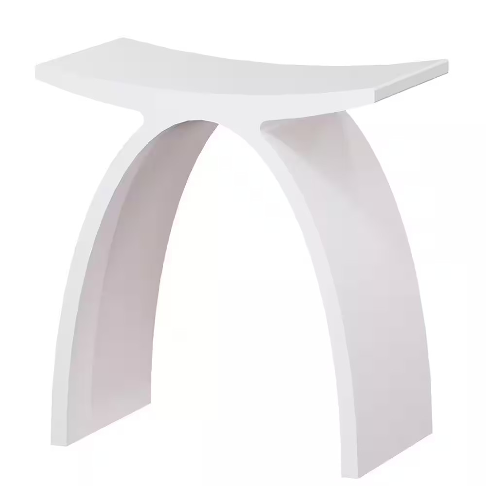 16.5 in W Freestanding Curved Shower Seat, Solid Surface Stool in Matte White
