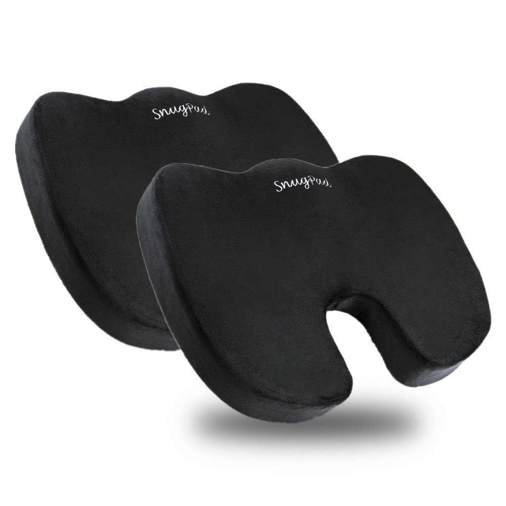 SnugPad 100% Memory Foam Non-Slip Orthopedic Coccyx Tailbone – BLACK – 2 pack
