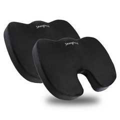 SnugPad 100% Memory Foam Non-Slip Orthopedic Coccyx Tailbone – BLACK – 2 pack