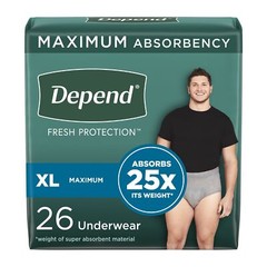 Depend FIT-FLEX Underwear Men Maximum XL Gray CA of 52