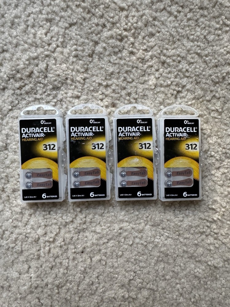 New Duracell Activair Hearing Aid Batteries: 312 24 Batteries 4 Packs Easy Tab