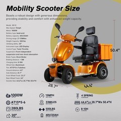 1000W 4-Wheel Heavy Duty Seniors Mobility Scooter 48V 20Ah 15 mph 33 Miles 500lb