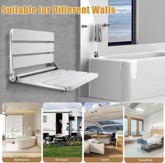 Folding Shower Seat 16 Inch Teak Wall Mounted Bench 400lbs