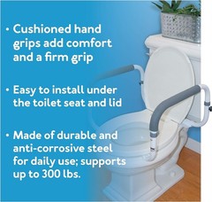 Durable Toilet Safety Frame – Cushioned Grab Bars, Supports Up to 300lbs, White