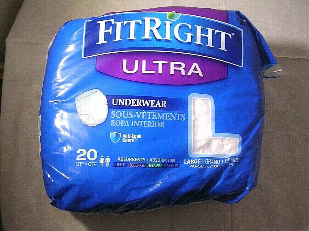 FitRight Ultra Underwear Unisex 40-56 in.(102-142cm) Large 15-20 Count,open pack