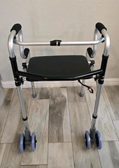 Foldable Adjustable Walking Frame with Seat, 4 Wheels, Lightweight, Silver/Black