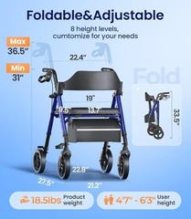 Z21 Rollator Walker with Seat 350lb Capacity 8″ All Terrain Wheels Foldable