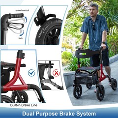 All-Terrain Rollator Walker with Non-Pneumatic Tire 12” Front Rubber Wheels USA