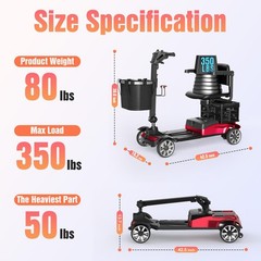 Mobility Scooter for Seniors Foldable 350lbs Heavy Duty 4 Wheel Electric Travel