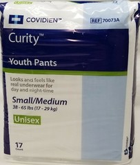 Curity 70073A Unisex Youth Pants Underwear S/M 38-65 Lbs – 17 Ct
