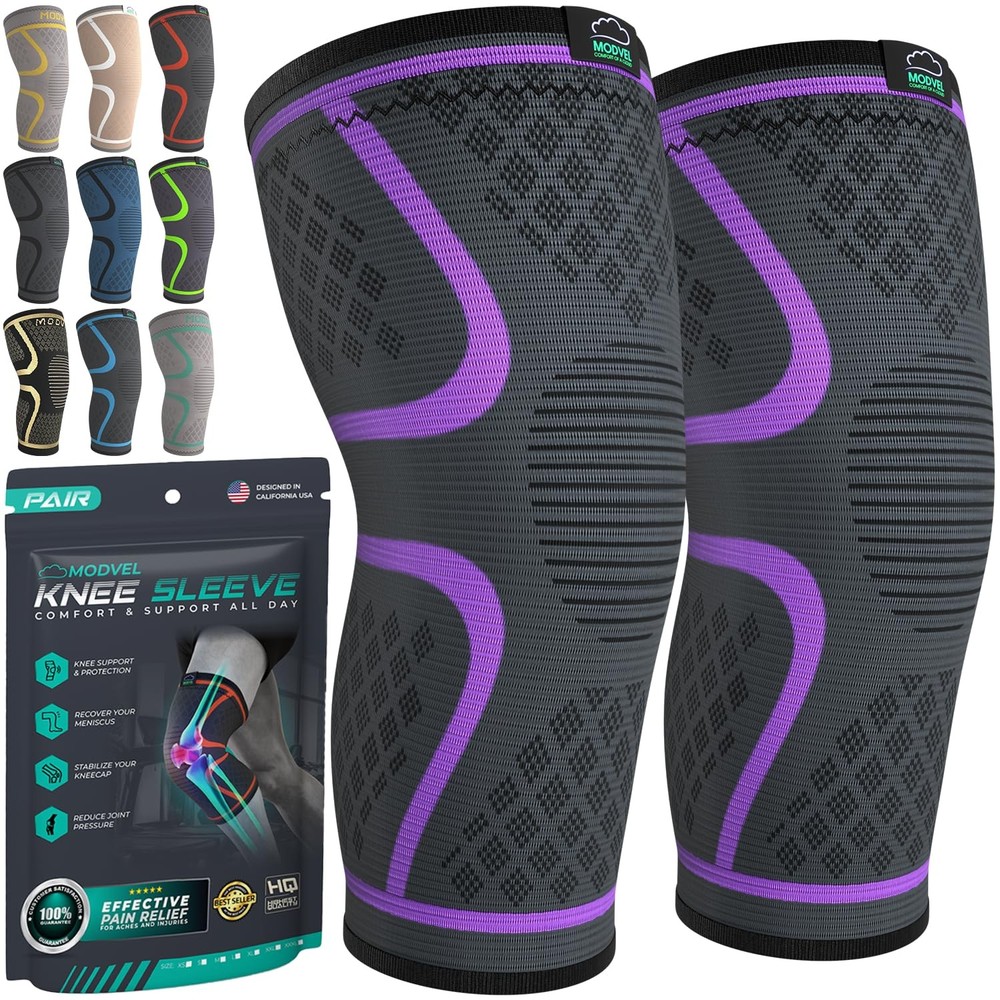 Modvel Compression Knee Brace for Women & Men – 2 Pack XXX-Large, Purple
