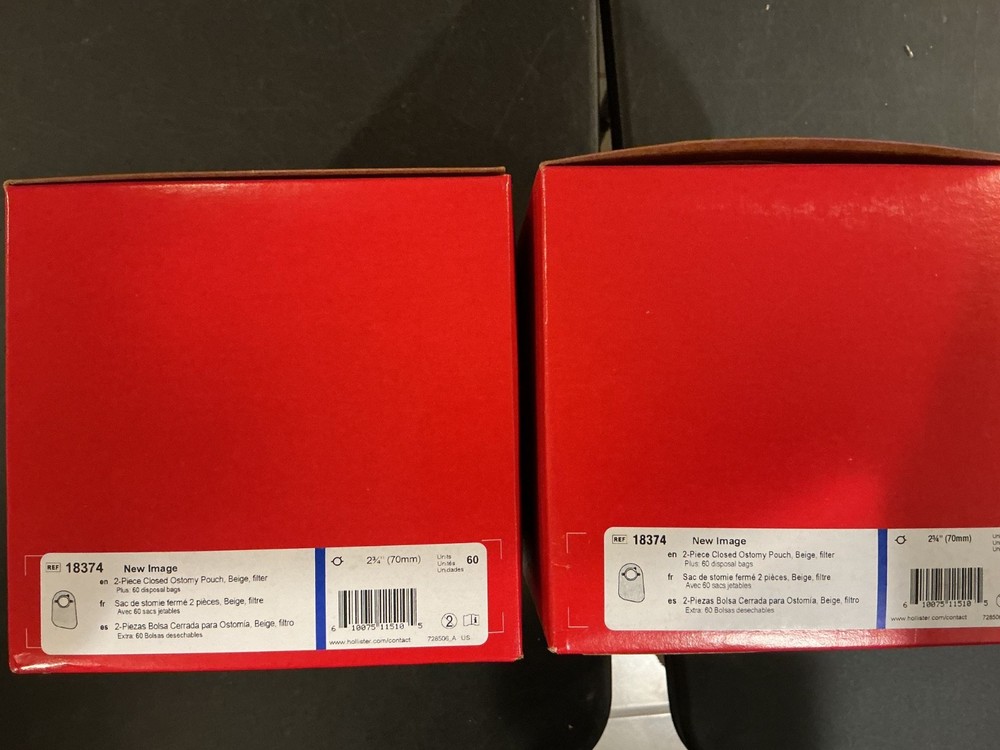 120 (2 boxes of 60) Hollister 18374 New Image Closed Ostomy Pouch
