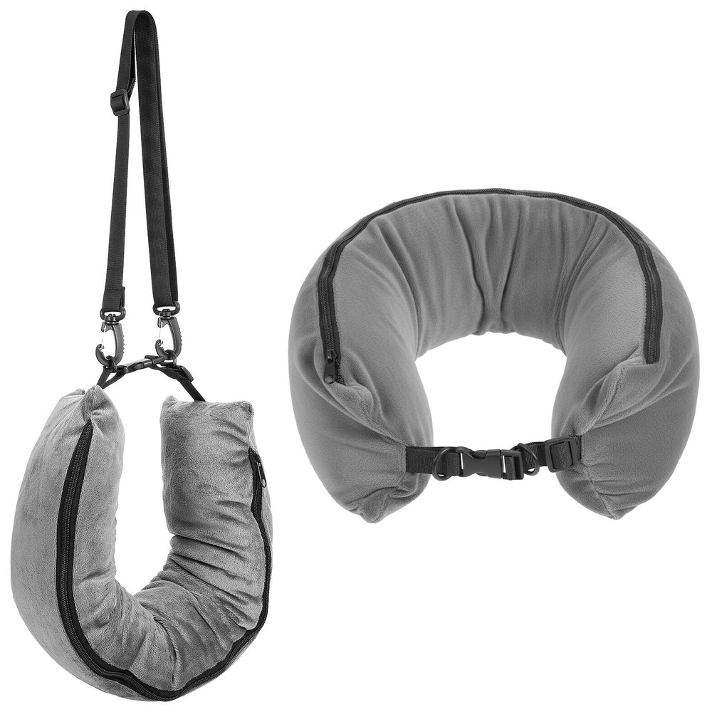 Zelphvt Stuffable Travel Neck Pillow Adjustable Velvet Size Grey