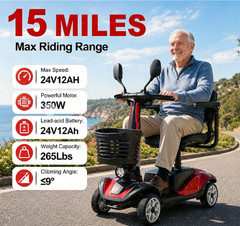4 Wheel Mobility Scooter for Adults 350W Electric Travel Scooter 350 lbs Red