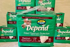 VINTAGE DEPEND Fitted Maximum Protection Adult Diapers – LARGE – 1 Bag