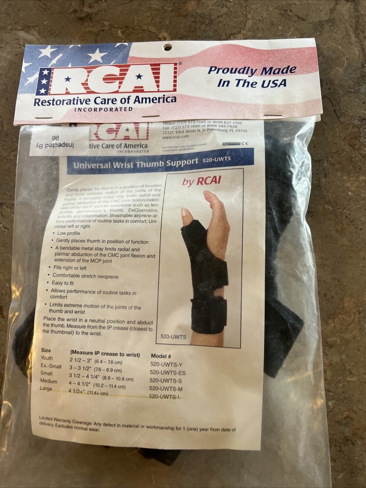 RCAI Universal Wrist Thumb Support Large Fits Left or Right hand For Treatment