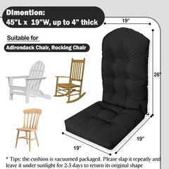 MQK Adirondack Chair Cushion, Thick Indoor/Outdoor Rocking 44x19in, Black