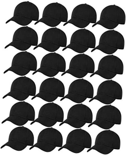 24 Pcs Blank Baseball Caps Adjustable Back Strap Unisex Blank Design Black