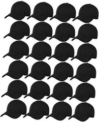 24 Pcs Blank Baseball Caps Adjustable Back Strap Unisex Blank Design Black