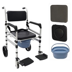 Foldable Shower Chair w/Wheels, Aluminum Alloy Height Adjustable Shower Chair