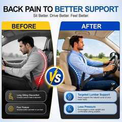 Memory Foam Lumbar Support Pillow for Car and Office Chairs, Adjustable Straps
