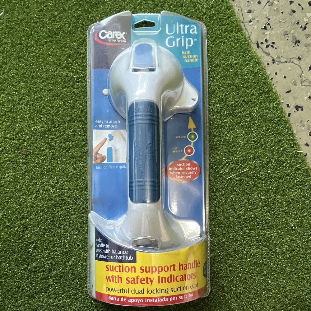 Carex Ultra Grip Suction Cup Grab Bar Handle, Portable Non-Slip White/Blue