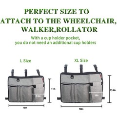 EVEME Walker Bag Basket With Cup Holder,Walker Extra Large, Gray