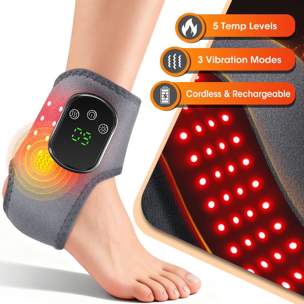 5 Levels Red Light Therapy 660nm Ankle Massager 40 LEDs Beads Heated Ankle Brace