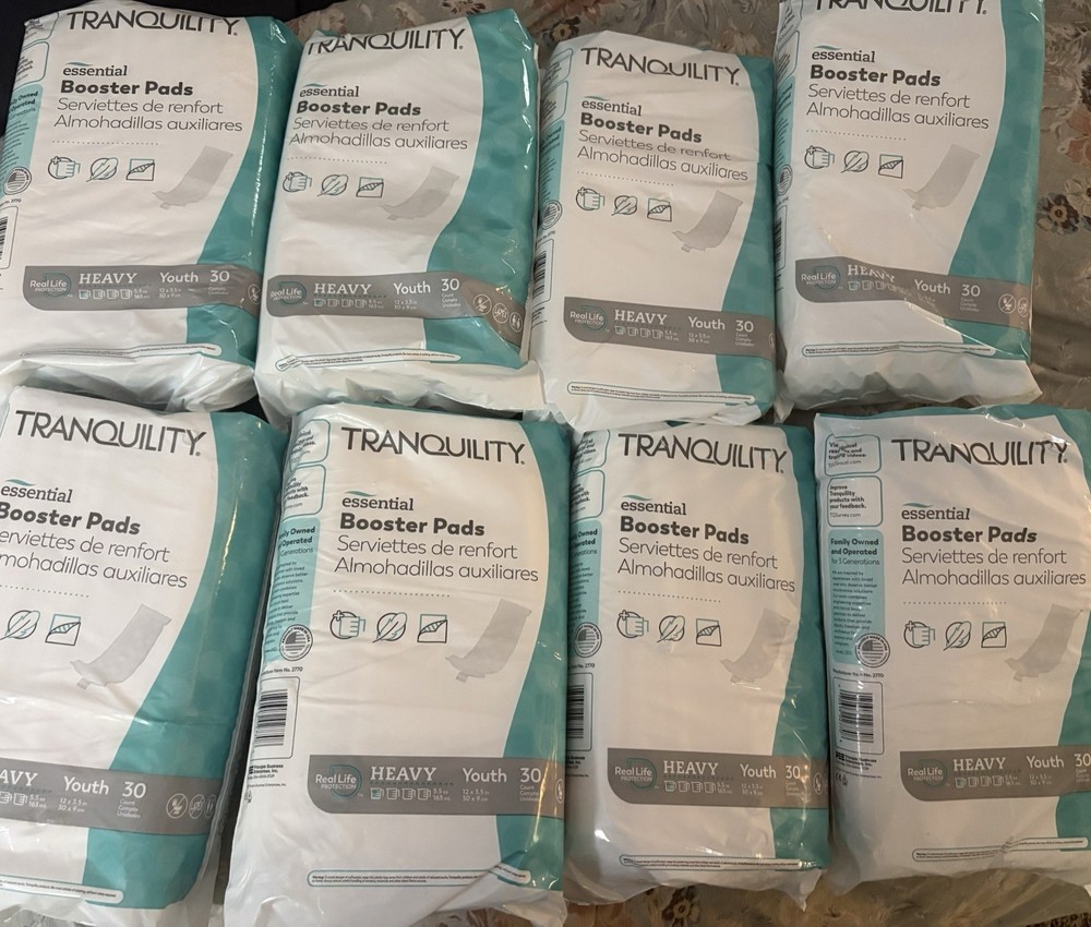 8 Packs Tranquility Diaper Booster Pad Youth 30 Pack 12 X 3.25 Inch 240 Total