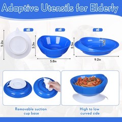 Adaptive Utensil Bib Bowl Plate Set Weight Cutlery Hand Arthritis Blue 6 PCS