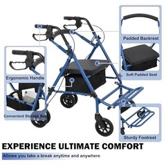 Rollator Walker for Seniors with Seat 3 in 1 Transport Wheelchair Medical Walker