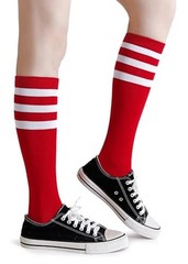 Cotton Knee High Socks Triple Stripes Over the Calf Retro 9-13 A01-red/White