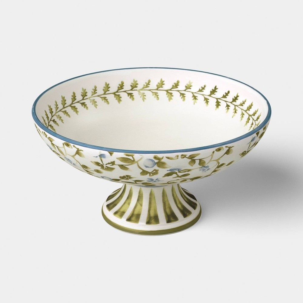 10" Floral Painted Ceramic Footed Bowl Blue/Green – Threshold