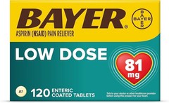 BAYER Aspirin Pain Reliever LOW DOSE 81mg, 120 enteric coated tablets – 1 pack
