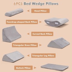 6pcs Orthopedic Bed Wedge Pillow Set Post Surgery Memory Foam for Back Neck Leg