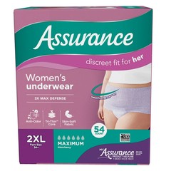Assurance Women’s Maximum Absorbancy Underwear, 2XL , (54 Count)