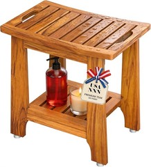 18″ Standard Teak Shower Bench with Shelf & Handle – Waterproof