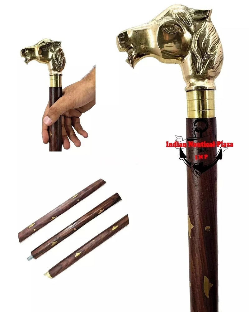 Horse Brass Handmade Cane Traditional Hand Carved Walking Stick with Brown